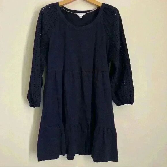 Time and Tru Women's Small Tiered Navy Dress with Eyelet Sleeves - Picture 1 of 7